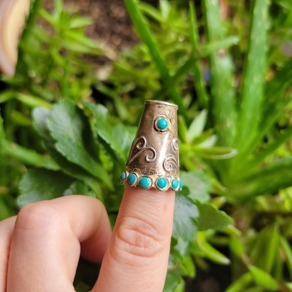 *RARE* Vintage Navajo Sleeping Beauty Turquoise Sterling Silver Thimble - Picture 4 of 8